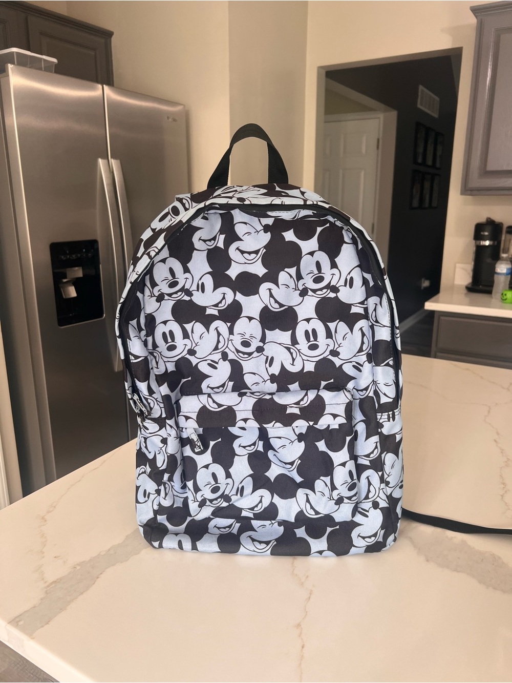 Black & White Mickey Pattern Backpack - Unbranded